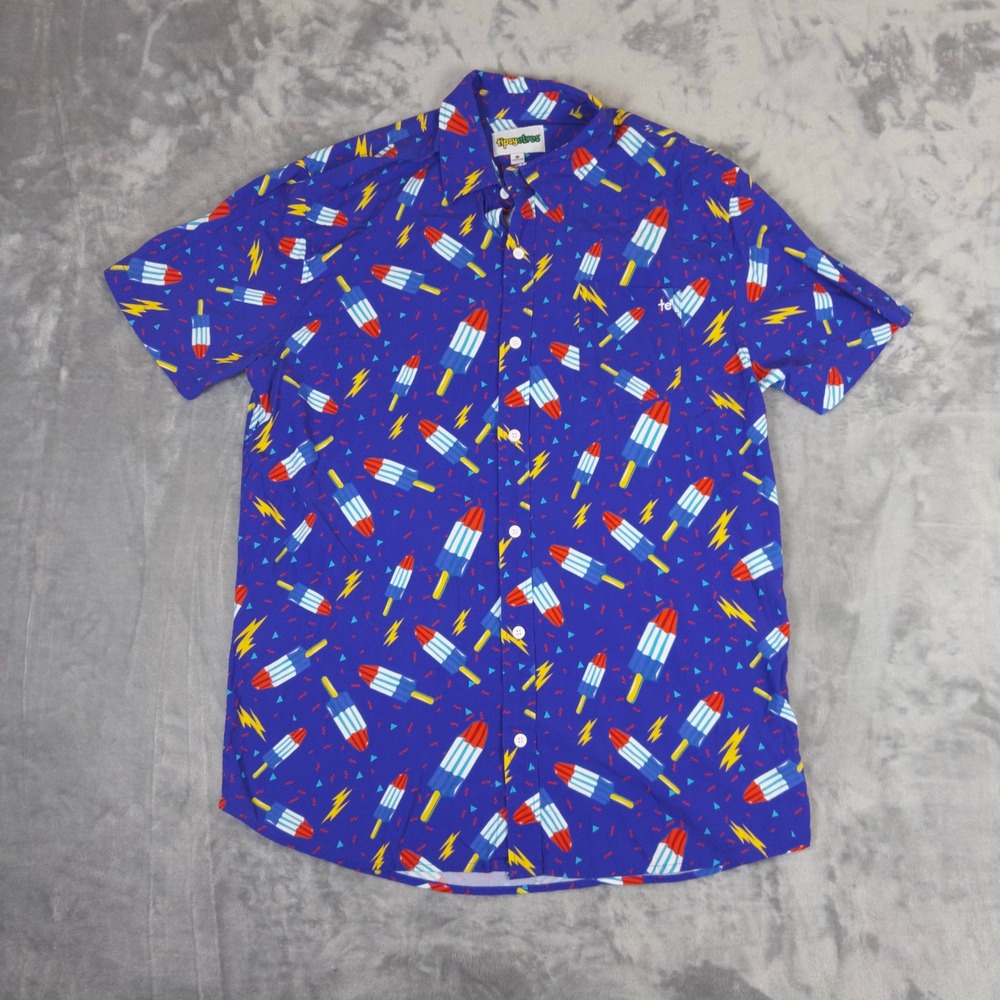 Tipsy Elves Button Down Shirt Mens XL Blue Popsicle Print Short Sleeve Summer